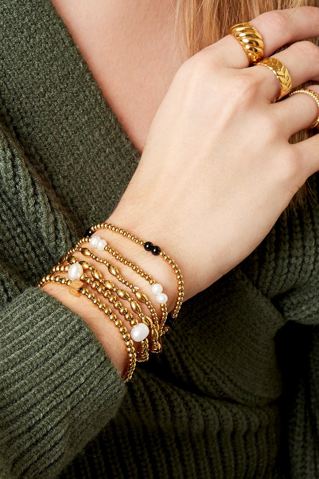 Bracelet pearl mix Couleur or Acier inoxydable