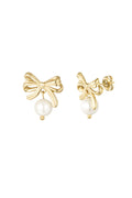 Boucles d'oreilles nœud avec perle - doré
