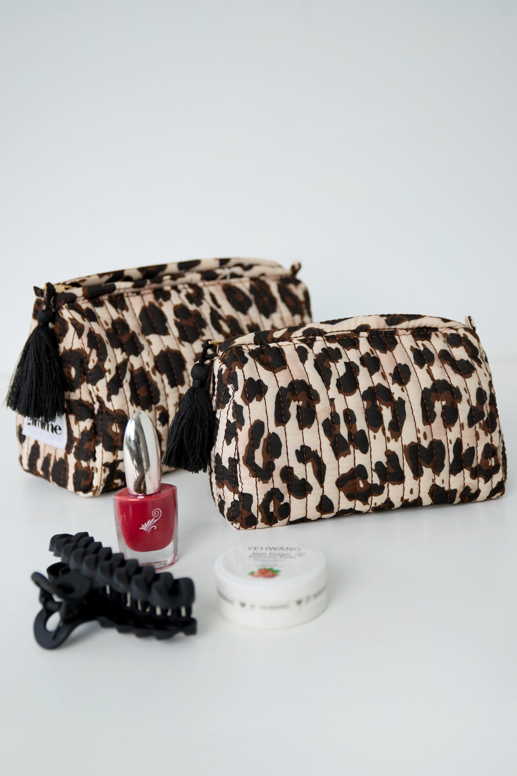 Trousses de maquillage en polyester imprimé léopard, accessoires quotidiens