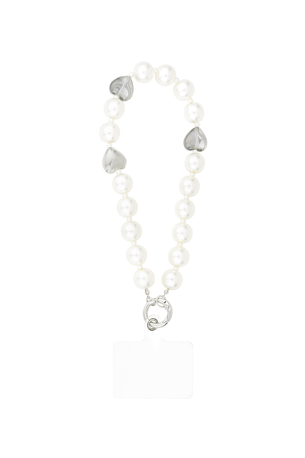 Cordon téléphonique coeur de perle - Couleur blanc argent