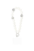 Cordon téléphonique coeur de perle - Couleur blanc argent