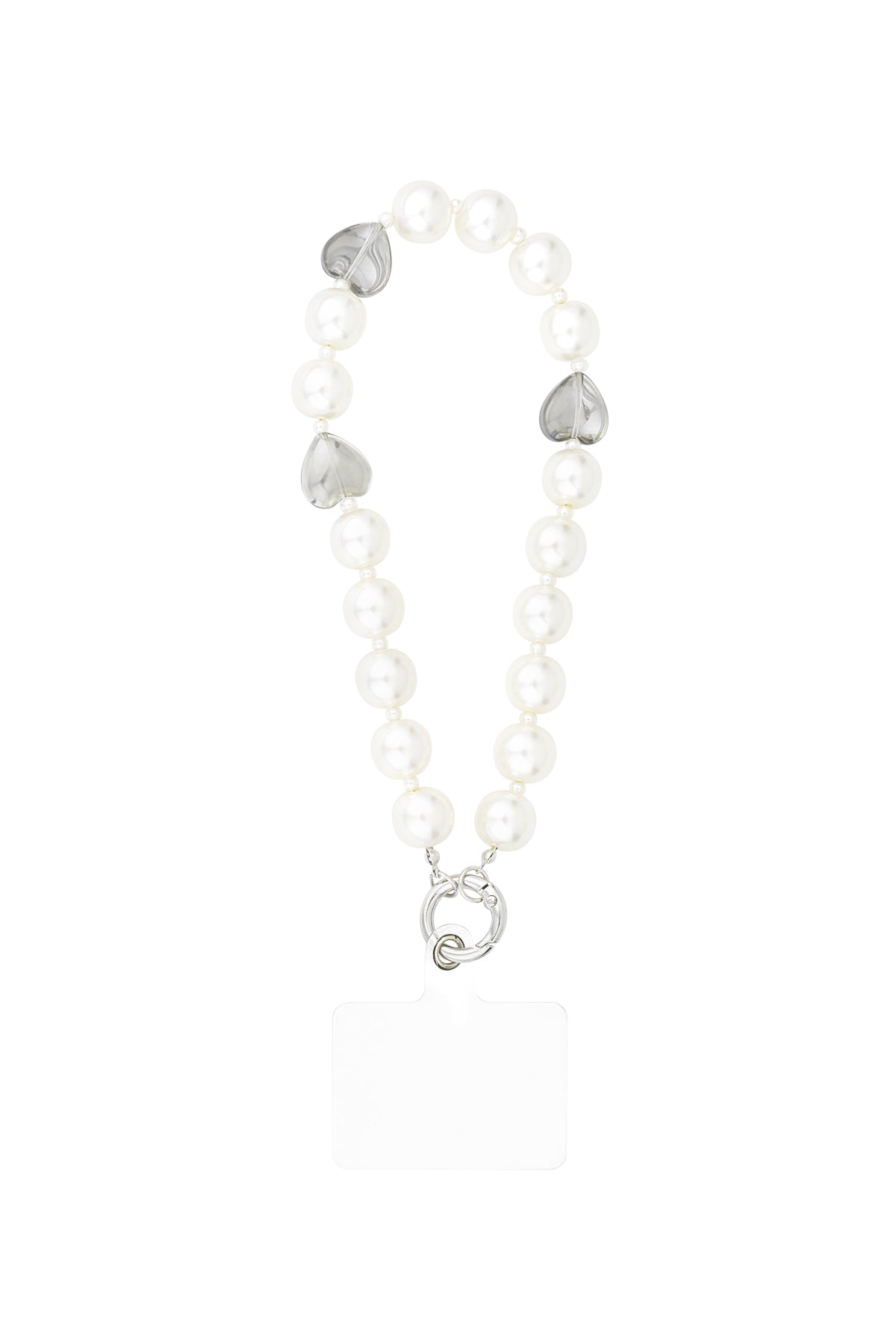 Cordon téléphonique coeur de perle - Couleur blanc argent