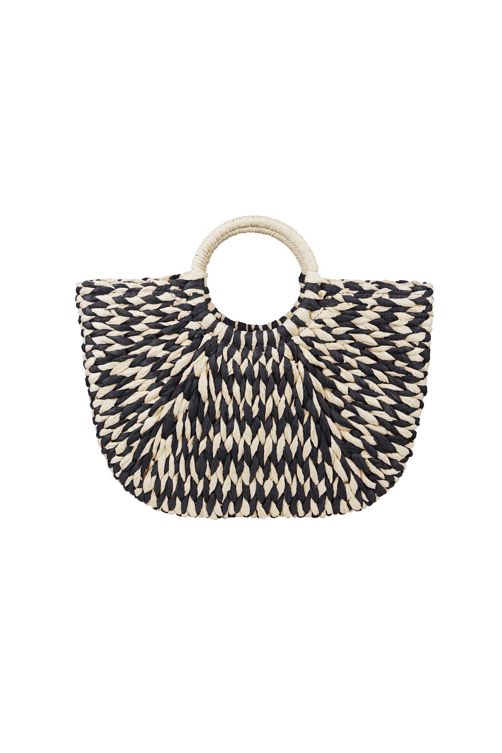 Sac de plage tressé avec anse ronde - noir et blanc