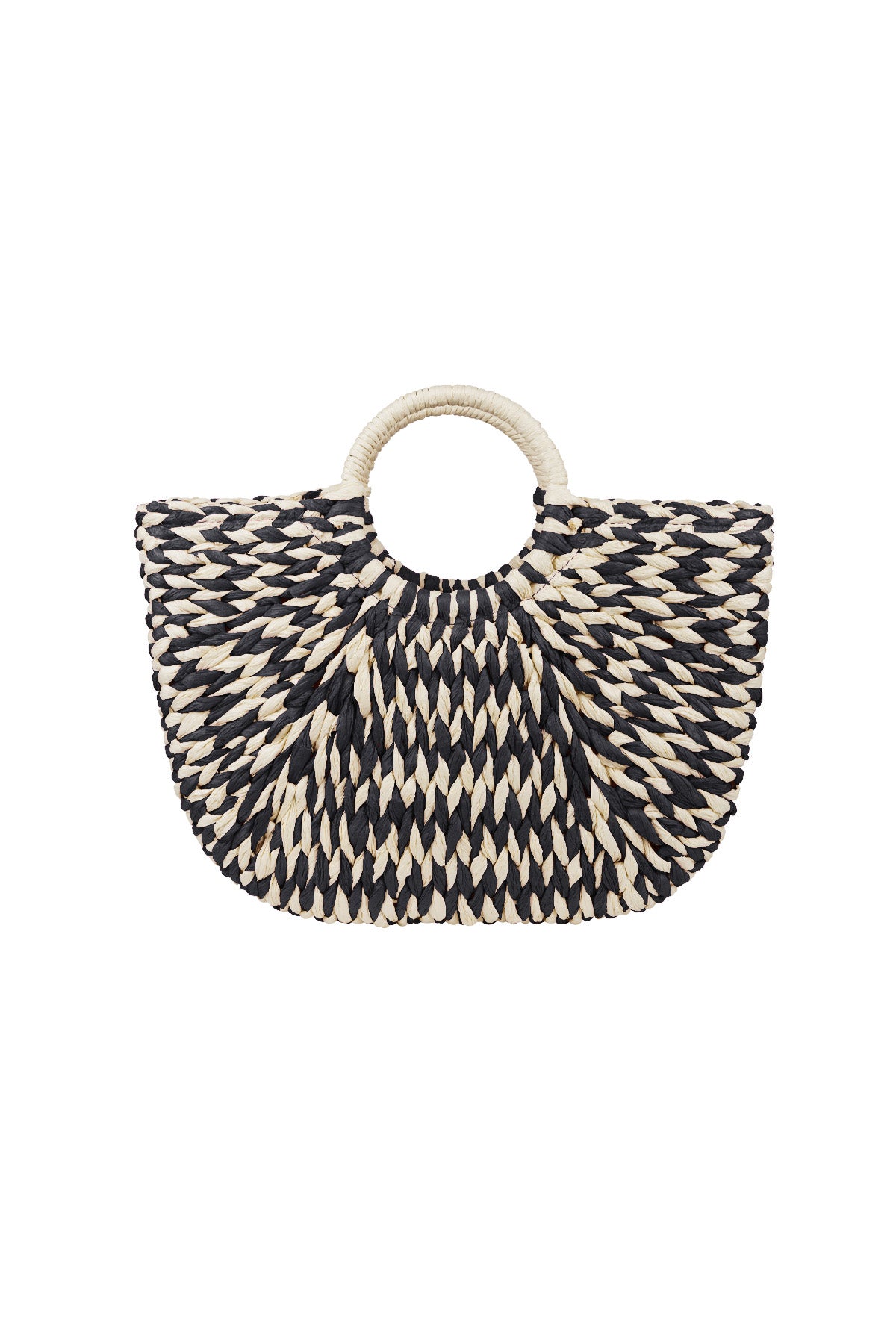 Sac de plage tressé avec anse ronde - noir et blanc