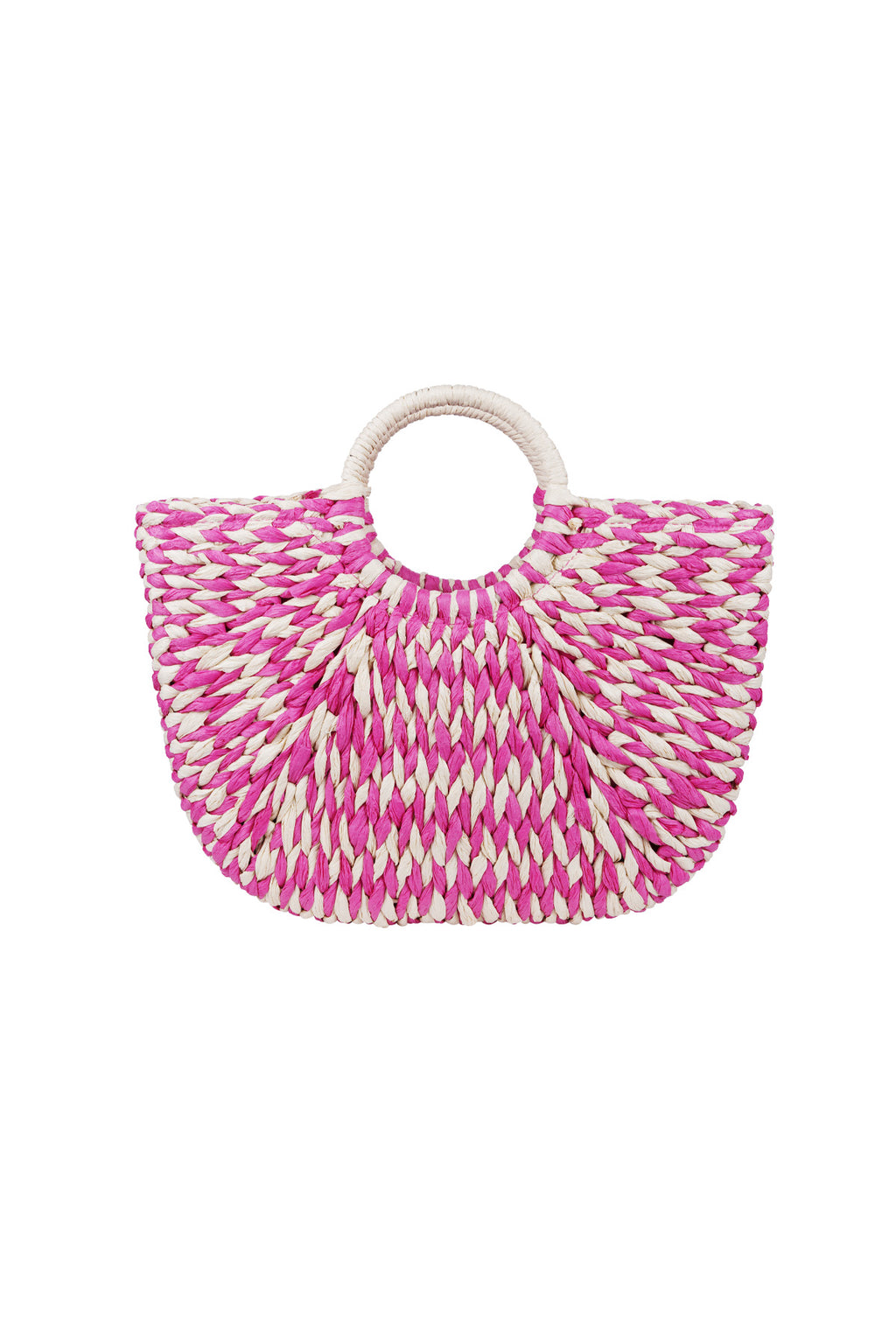 Sac de plage tressé avec anse ronde - noir et blanc
