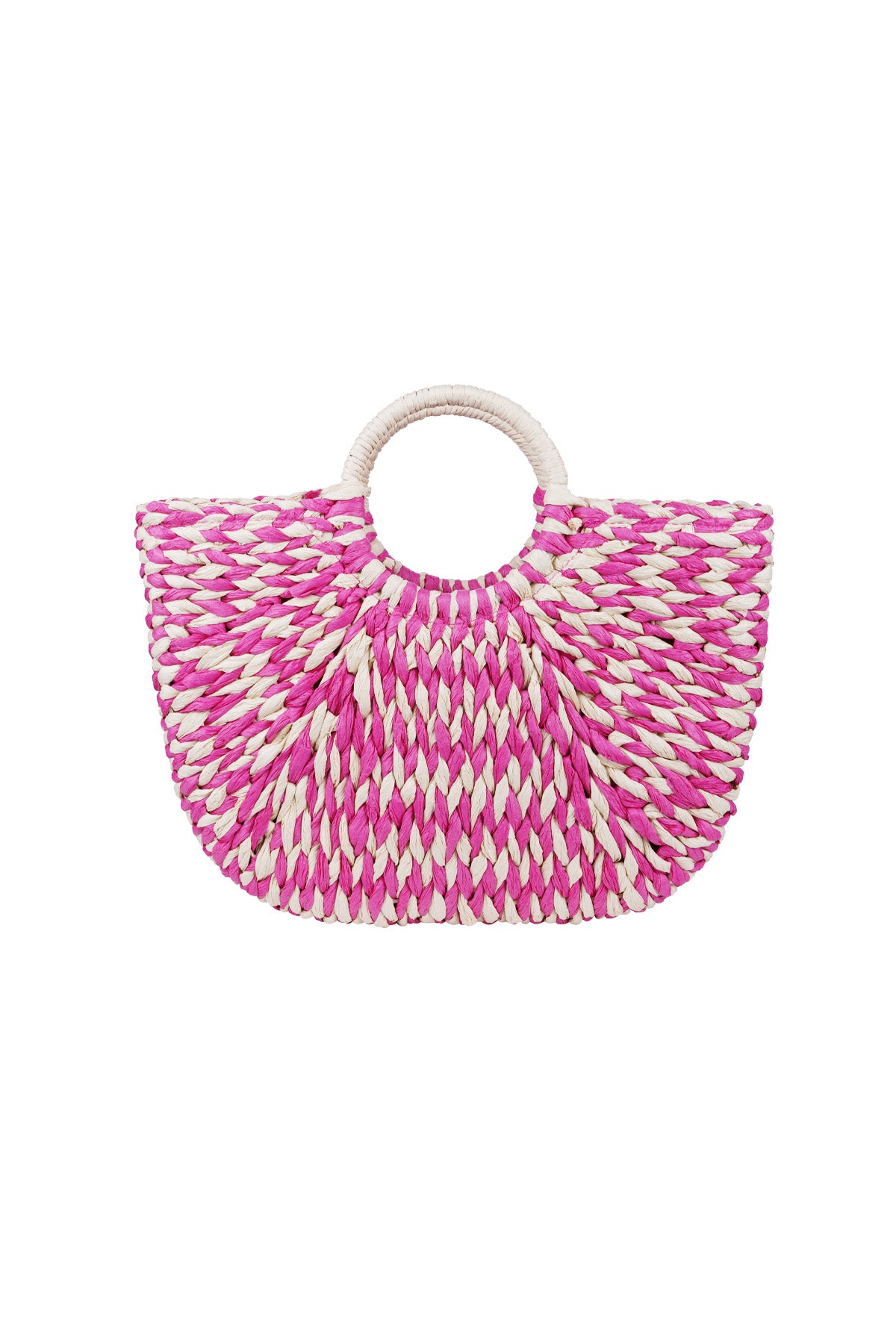 Sac de plage tressé avec anse ronde - noir et blanc