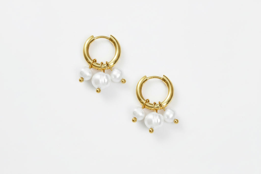 Boucles d'oreilles avec perles pendantes en acier inoxydable