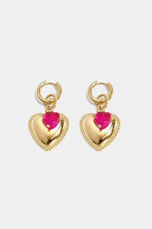 Boucles d'oreilles créoles avec pendentif cœur et perle sur bague