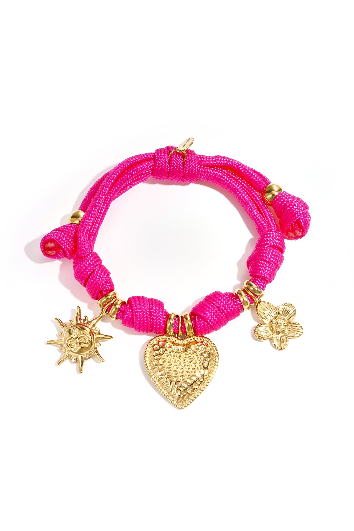 Bracelet en corde avec nœuds et breloques diverses