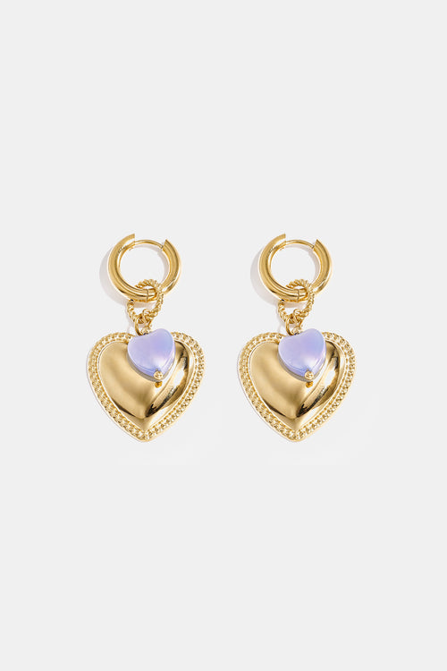 Boucles d'oreilles créoles avec pendentif cœur et perle sur bague