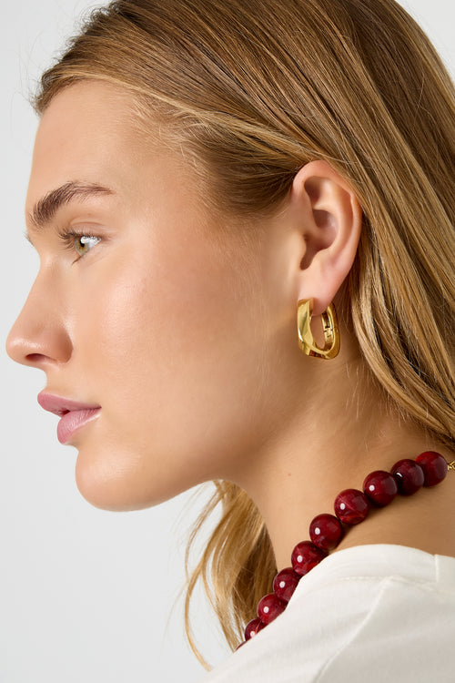 Boucles d'oreilles créoles rectangulaires en acier inoxydable, style décontracté, simple et quotidien, bijoux pour femmes